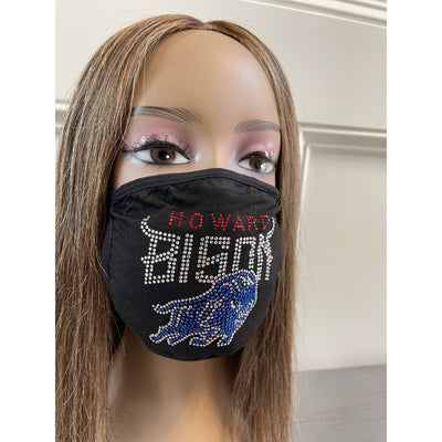 Howard University Bison Rhinestone Bling Rhinestone Face Mask