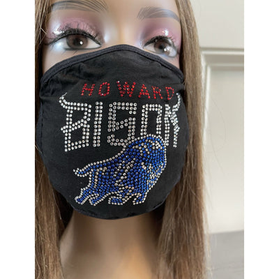 Howard University Bison Rhinestone Bling Rhinestone Face Mask