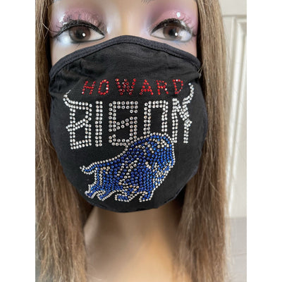 Howard University Bison Rhinestone Bling Rhinestone Face Mask