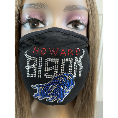 Howard University Bison Rhinestone Bling Rhinestone Face Mask