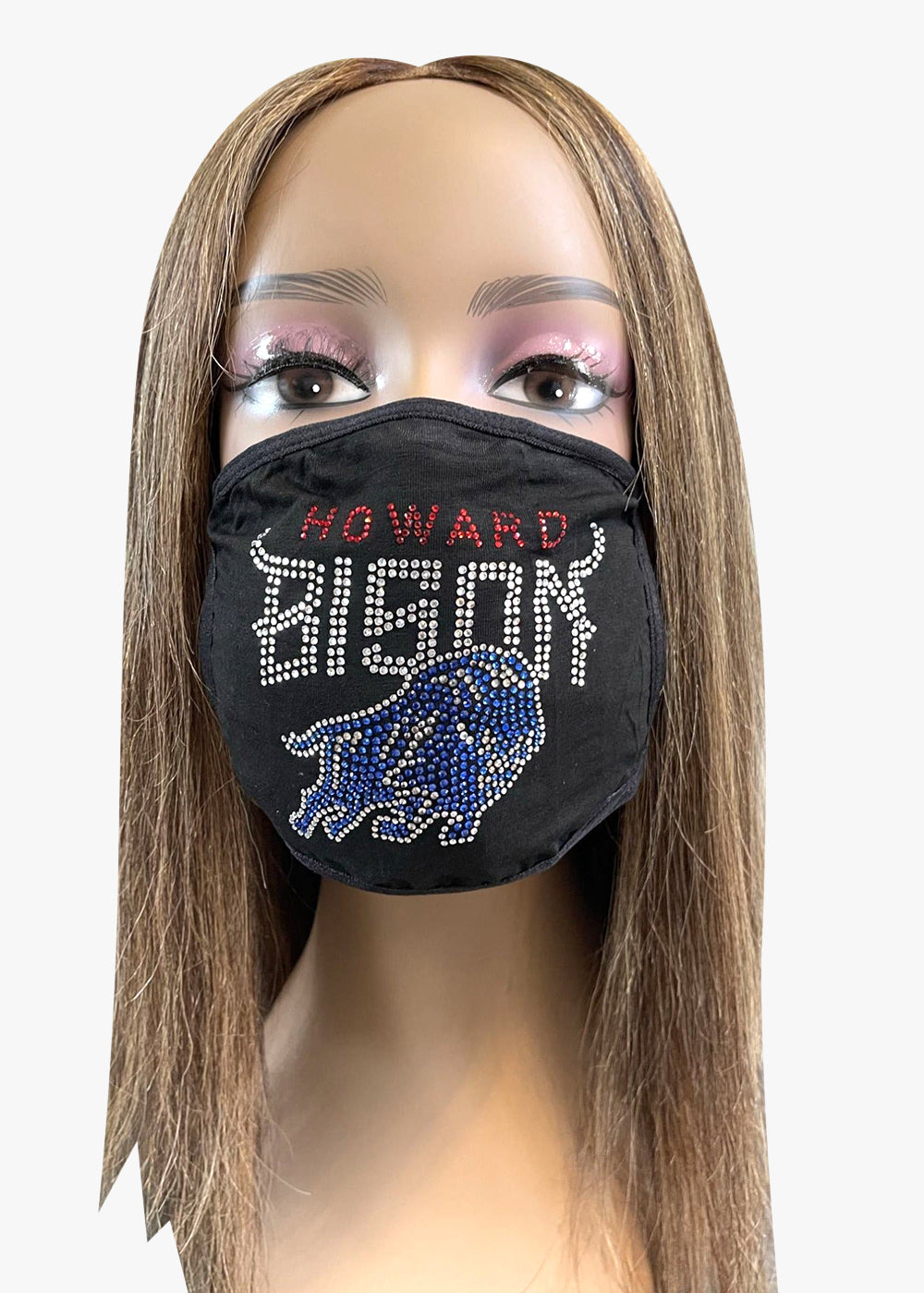 Howard University Bison Rhinestone Bling Rhinestone Face Mask