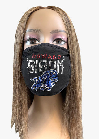 Howard University Bison Rhinestone Bling Rhinestone Face Mask