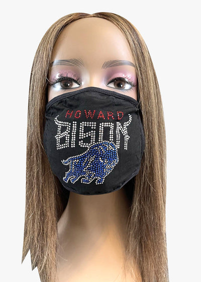 Howard University Bison Rhinestone Bling Rhinestone Face Mask