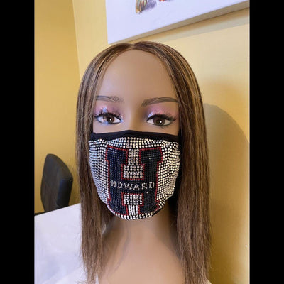 Howard University Rhinestone Bling Face Mask Blue