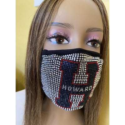 Howard University Rhinestone Bling Face Mask Blue