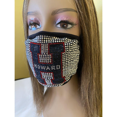 Howard University Rhinestone Bling Face Mask Blue