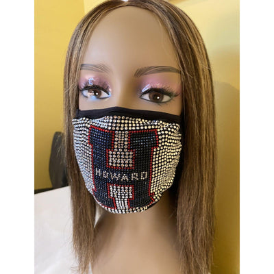 Howard University Rhinestone Bling Face Mask Blue