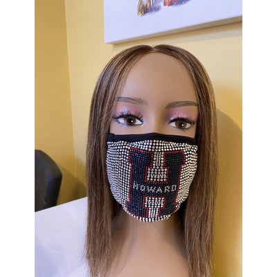 Howard University Rhinestone Bling Face Mask Blue