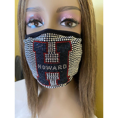 Howard University Rhinestone Bling Face Mask Blue