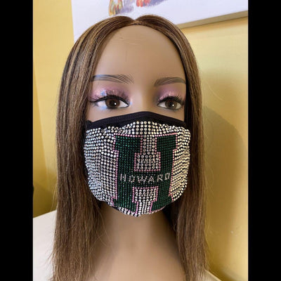 Howard University Rhinestone Bling Face Mask Pink