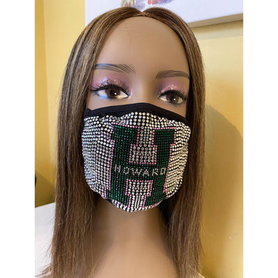 Howard University Rhinestone Bling Face Mask Pink