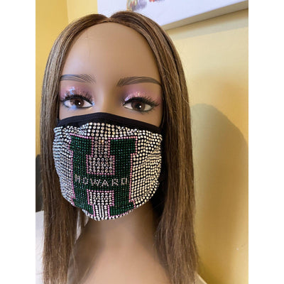 Howard University Rhinestone Bling Face Mask Pink
