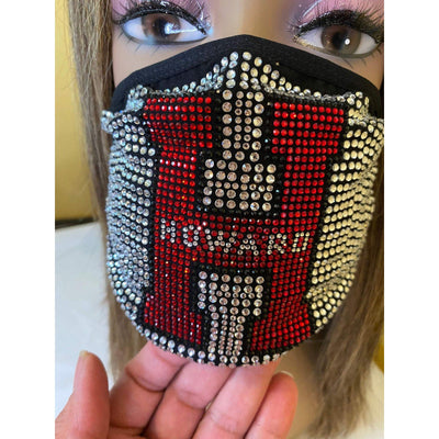 Howard University Rhinestone Bling Face Mask Red