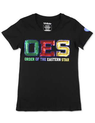 OES Eastern Star Sequin Patch Tee Black