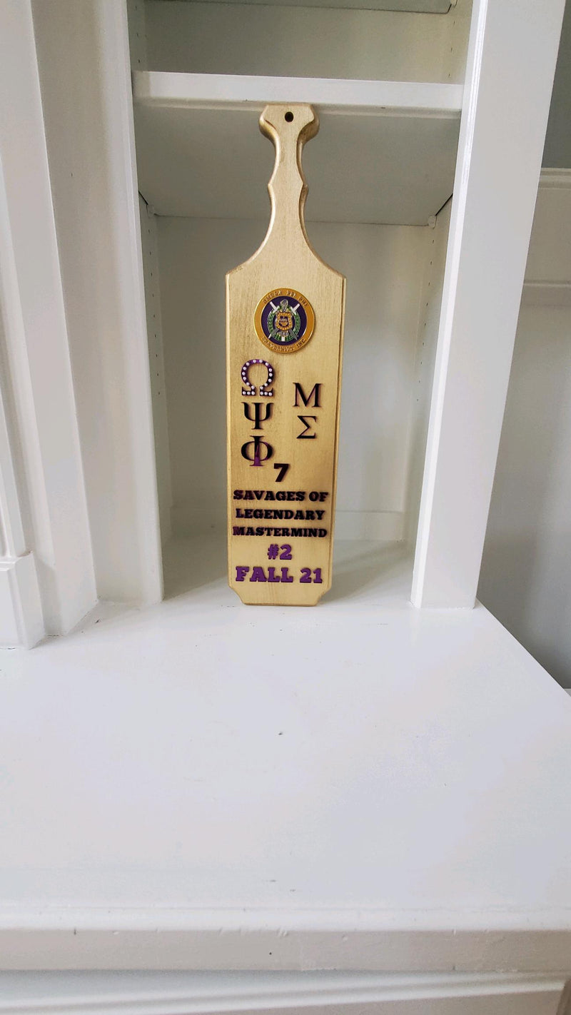 Omega Psi Phi Custom Wooden Paddle Gold Colored Paddle