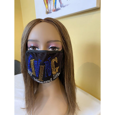 Living My Blessed Life Bling Face Mask Gold