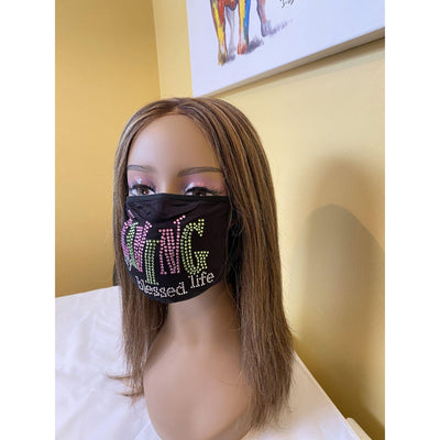 Living My Blessed Life Rhinestone Bling Face Mask Pink