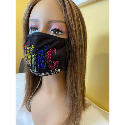 Living My Blessed Life Rhinestone Bling Face Mask Rainbow