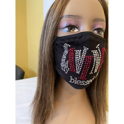 Living My Blessed Life Rhinestone Bling Face Mask Red