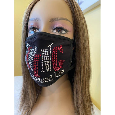Living My Blessed Life Rhinestone Bling Face Mask Red