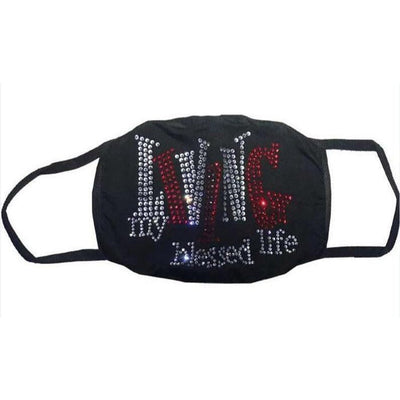 Living My Blessed Life Rhinestone Bling Face Mask Red