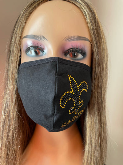 New Orleans Saints Bling Face Mask Black and Gold