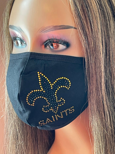 New Orleans Saints Bling Face Mask Black and Gold