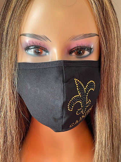 New Orleans Saints Bling Face Mask Black and Gold