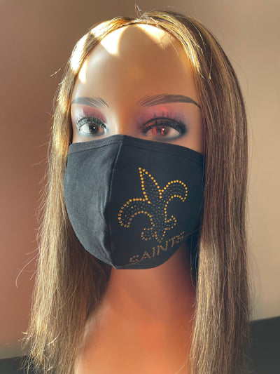 New Orleans Saints Bling Face Mask Black and Gold