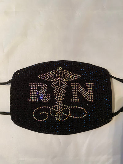 Nurse Caduceus with AB Crystals Bling Face Mask