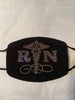 Nurse Caduceus with AB Crystals Bling Face Mask