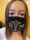 Nurse Caduceus with AB Crystals Bling Face Mask