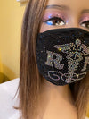 Nurse Caduceus with AB Crystals Bling Face Mask