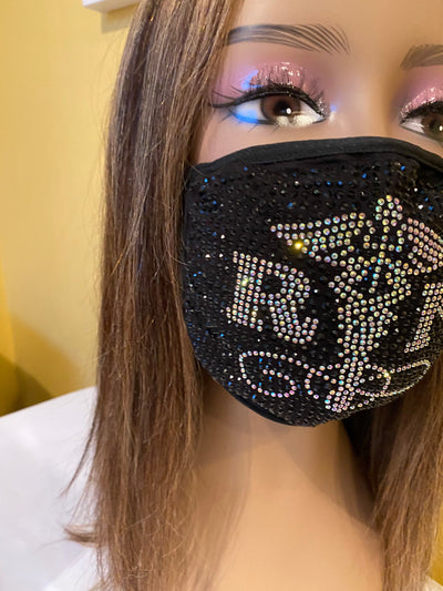 Nurse Caduceus with AB Crystals Bling Face Mask