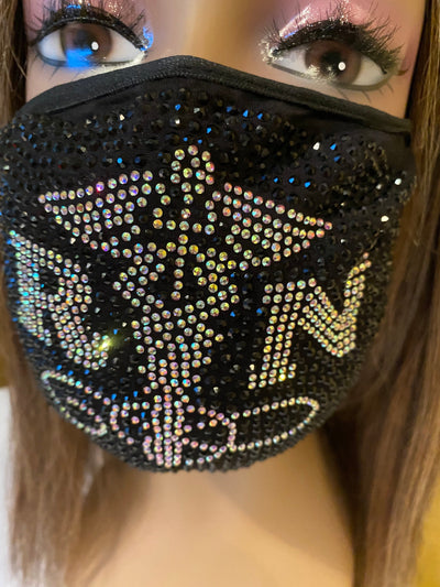 Nurse Caduceus with AB Crystals Bling Face Mask