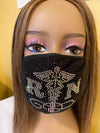 Nurse Caduceus with AB Crystals Bling Face Mask