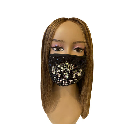 Nurse Caduceus with AB Crystals Bling Face Mask