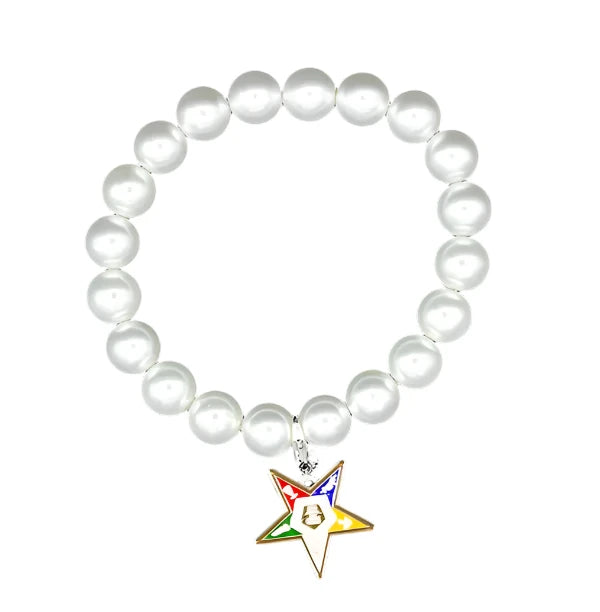 OES Eastern Star Pearl Shield Detachable Charm Bracelet
