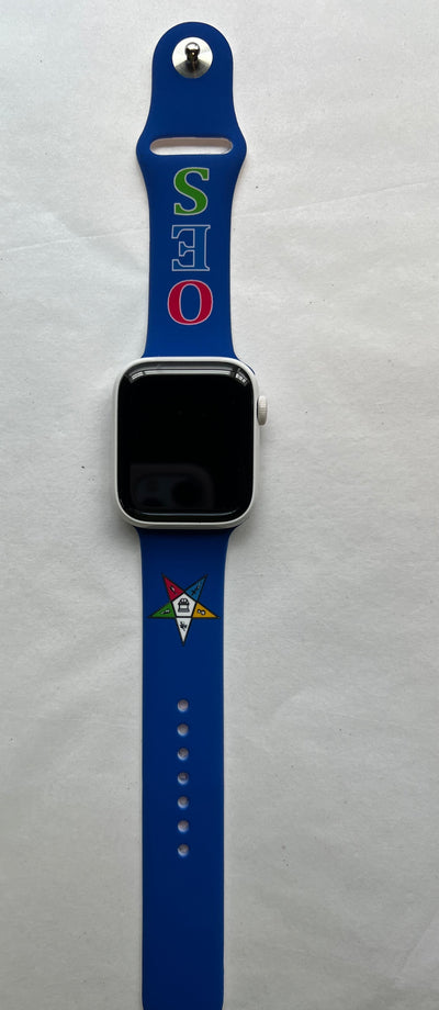 OES Eastern Star Silicone Watch Band for Apple Watch Size 42/44/45 MM Blue