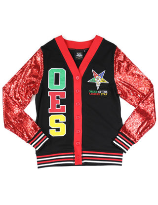OES Eastern Star Sequin Cardigan Black