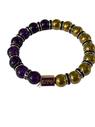Omega Psi Phi Two Tone Beaded Elastic Bracelet