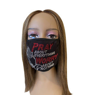Pray About Everything Christian Rhinestone Bling Face Mask Clear Crystal