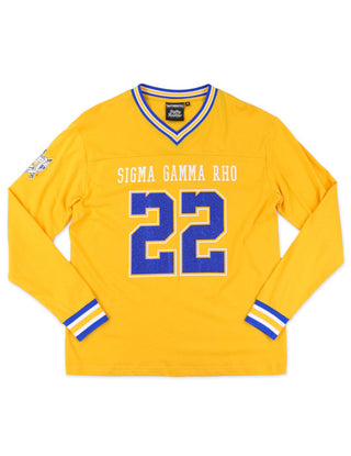 Sigma Gamma Rho ΣΓΡ Long Sleeve Glitter Football Jersey Gold