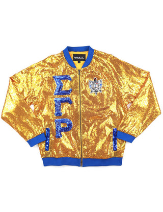 Sigma Gamma Rho Sequin Bomber Jacket Gold
