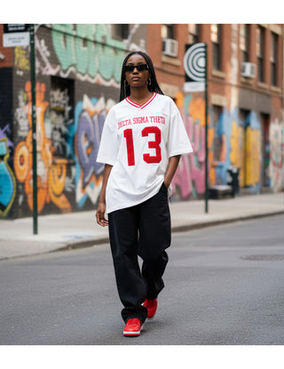 Delta Sigma Theta ΔΣΘ Chenille Oversize Football Jersey Ivory