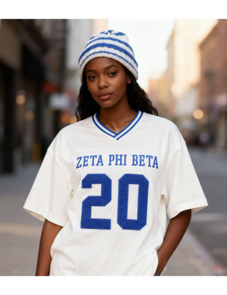 Zeta Phi Beta Oversize Chenille Football Jersey Ivory