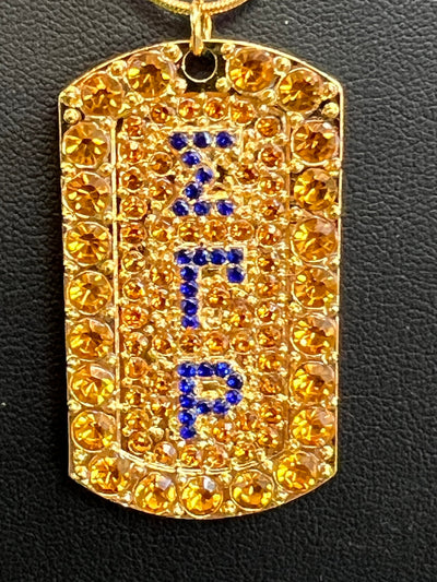 Sigma Gamma Rho Full Rhinestone Dog Tag Necklace Gold