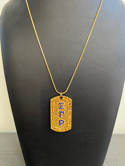 Sigma Gamma Rho Full Rhinestone Dog Tag Necklace Gold