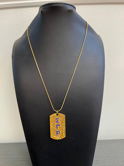 Sigma Gamma Rho Full Rhinestone Dog Tag Necklace Gold