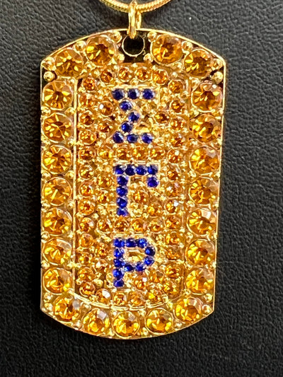 Sigma Gamma Rho Full Rhinestone Dog Tag Necklace Gold